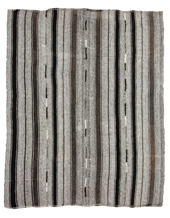 Striped Modern Vintage Gray Kilim Rug - 7`3" x 9`0"