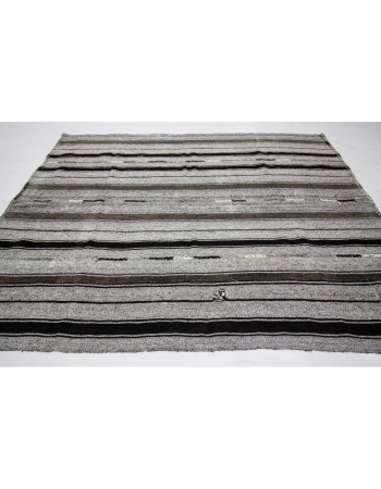 Striped Modern Vintage Gray Kilim Rug - 7`3" x 9`0"