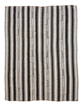 Black & Gray Striped Vintage Modern Kilim - 8`0" x 10`2"