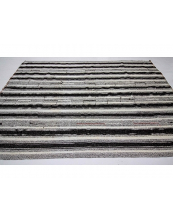 Black & Gray Striped Vintage Modern Kilim - 8`0" x 10`2"