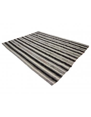 Black & Gray Striped Vintage Modern Kilim - 8`0" x 10`2"