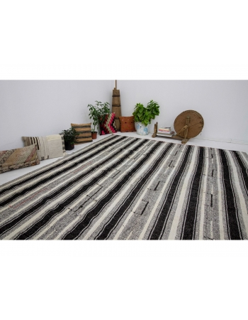 Black & Gray Striped Vintage Modern Kilim - 8`0" x 10`2"