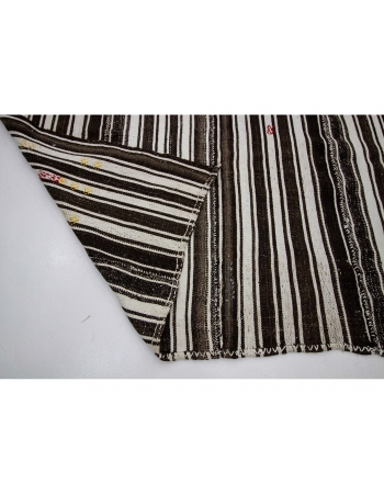 Brown & White Striped Vintage Kilim Rug - 5`9" x 9`6"