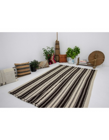 Striped Modern Vintage Turkish Kilim Rug - 4`5" x 6`11"