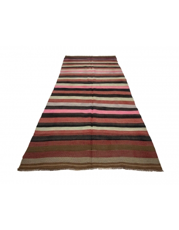 Striped Vintage Turkish Kilim Rug - 4`7" x 11`8"