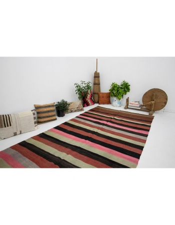 Striped Vintage Turkish Kilim Rug - 4`7" x 11`8"