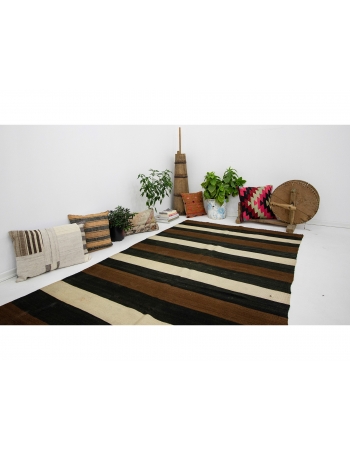 Striped Modern Vintage Natural Kilim - 4`8" x 10`0"