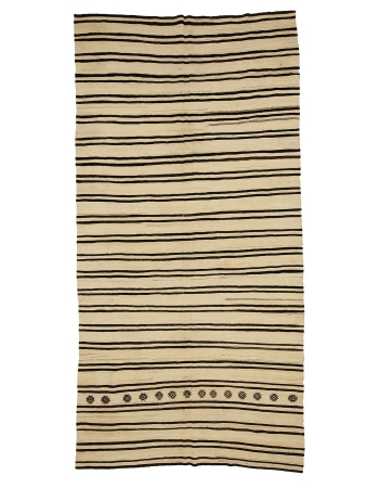 Vintage Modern Striped Natural Kilim Rug - 6`3" x 12`2"