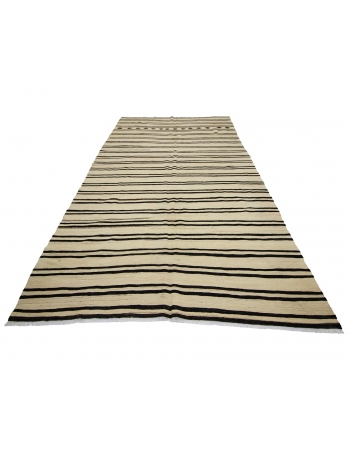 Vintage Modern Striped Natural Kilim Rug - 6`3" x 12`2"