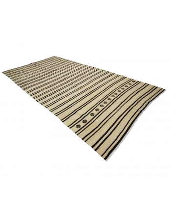 Vintage Modern Striped Natural Kilim Rug - 6`3" x 12`2"