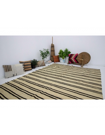 Vintage Modern Striped Natural Kilim Rug - 6`3" x 12`2"