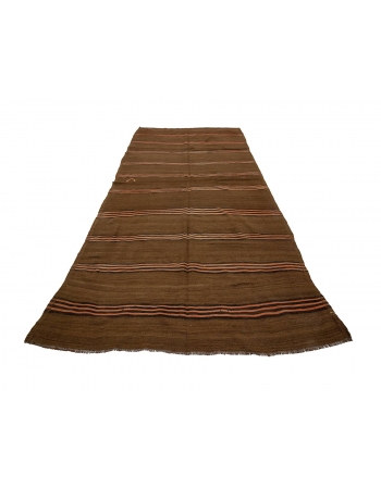 Brown Vintage Natural Turkish Kilim Rug - 5`4" x 11`3"