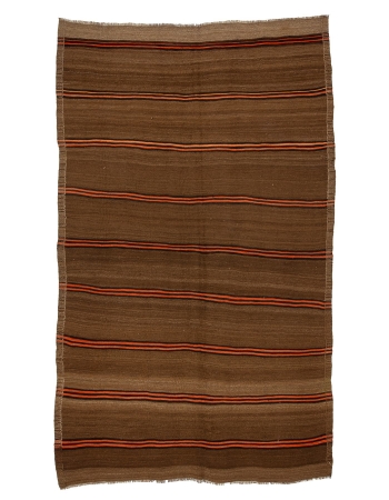 Orange & Brown Striped Vintage Kilim Rug - 5`11" x 10`0"