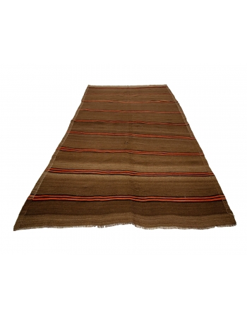 Orange & Brown Striped Vintage Kilim Rug - 5`11" x 10`0"