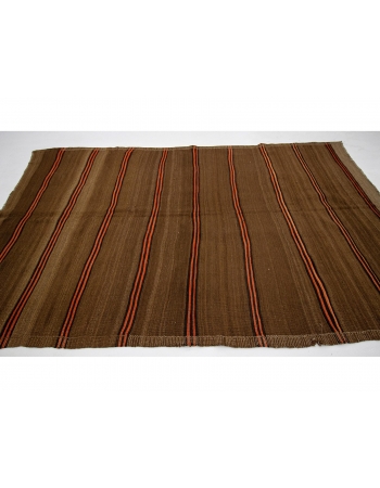 Orange & Brown Striped Vintage Kilim Rug - 5`11" x 10`0"