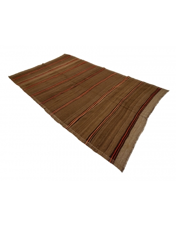 Orange & Brown Striped Vintage Kilim Rug - 5`11" x 10`0"