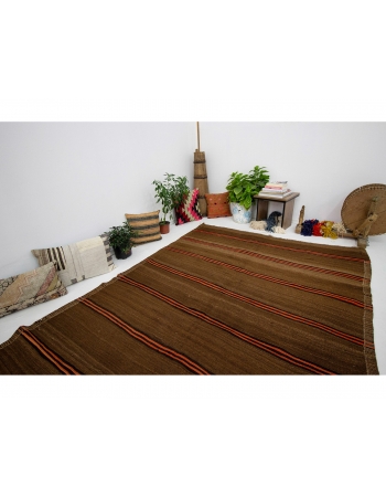 Orange & Brown Striped Vintage Kilim Rug - 5`11" x 10`0"