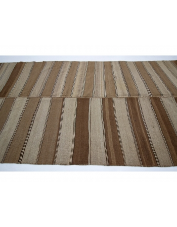 Brown Vintage Striped Kars Wool Kilim Rug - 5`11" x 11`8"