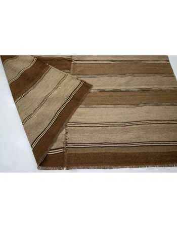 Brown Vintage Striped Kars Wool Kilim Rug - 5`11" x 11`8"
