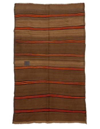 Orange & Brown Vintage Striped Wool Kilim Rug - 5`11" x 9`8"