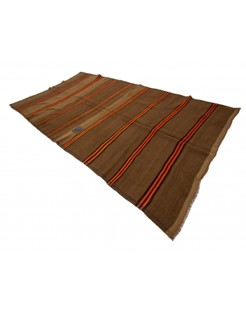 Orange & Brown Vintage Striped Wool Kilim Rug - 5`11" x 9`8"