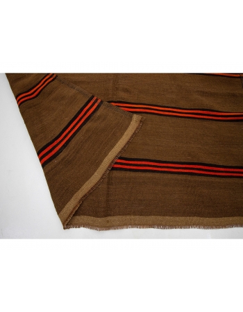 Orange & Brown Vintage Striped Wool Kilim Rug - 5`11" x 9`8"