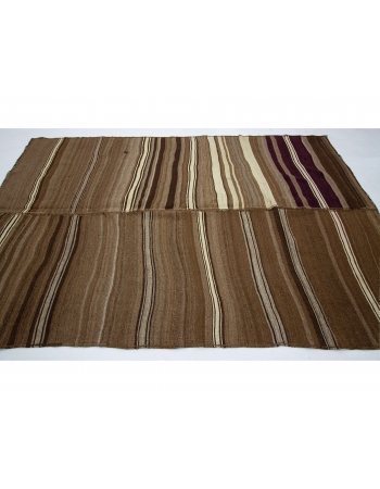 Vintage Natural Brown Striped Wool Turkish Kilim - 6`7" x 9`2"