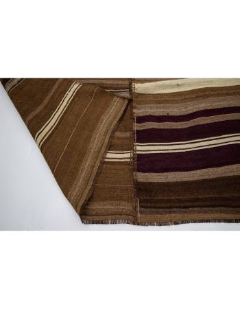 Vintage Natural Brown Striped Wool Turkish Kilim - 6`7" x 9`2"