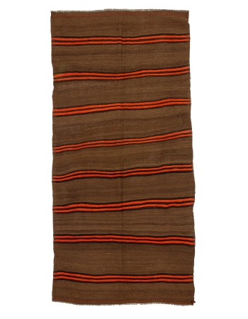 Brown & Orange Striped Wool Vintage Kilim - 4`9" x 10`2"