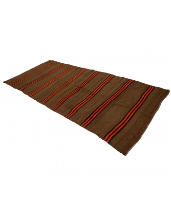 Brown & Orange Striped Wool Vintage Kilim - 4`9" x 10`2"