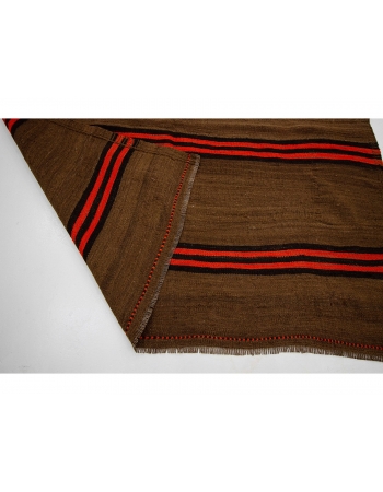 Brown & Orange Striped Wool Vintage Kilim - 4`9" x 10`2"