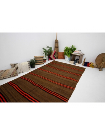 Brown & Orange Striped Wool Vintage Kilim - 4`9" x 10`2"