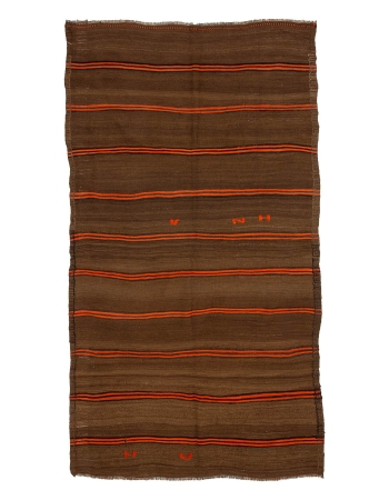 Vintage Brown & Orange Striped Kilim Rug - 5`3" x 9`10"