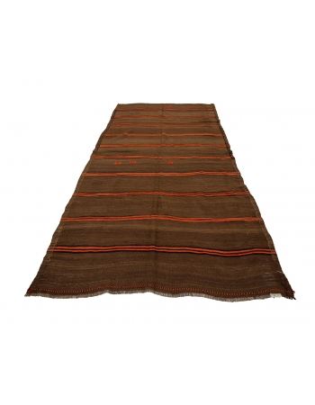 Vintage Brown & Orange Striped Kilim Rug - 5`3" x 9`10"