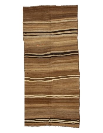 Natural Brown Vintage Striped Kilim Rug - 4`8" x 9`10"