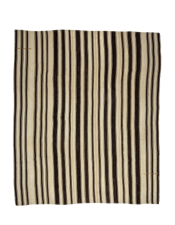 Black & White Striped Vintage Kilim Rug - 8`4" x 9`8"