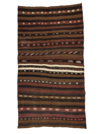 Striped Vintage Turkish Wool Kilim Rug - 5`4" x 9`8"