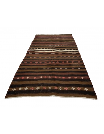 Striped Vintage Turkish Wool Kilim Rug - 5`4" x 9`8"