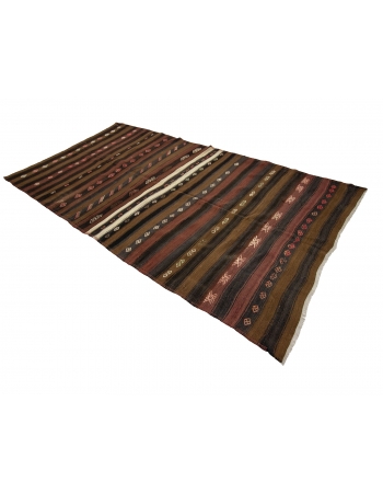 Striped Vintage Turkish Wool Kilim Rug - 5`4" x 9`8"