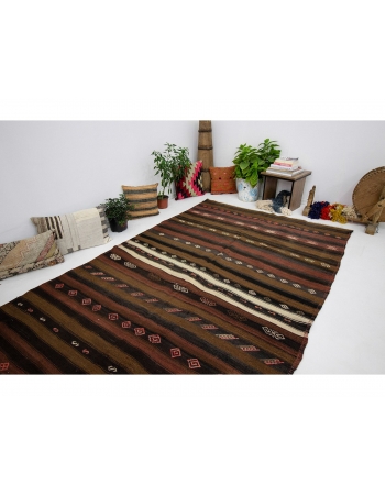 Striped Vintage Turkish Wool Kilim Rug - 5`4" x 9`8"