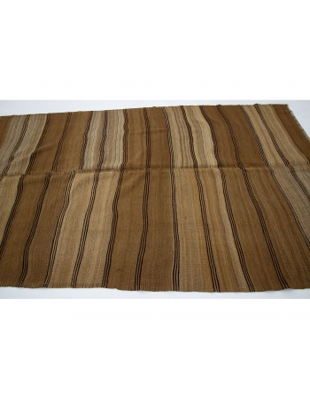 Brown Vintage Striped Turkish Wool Kilim - 5`9" x 9`0"