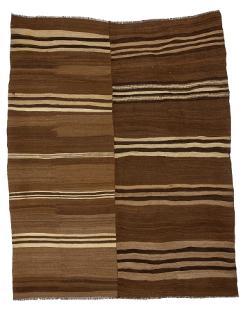 Large Vintage Brown Wool Kilim Rug - 7`10" x 10`1"
