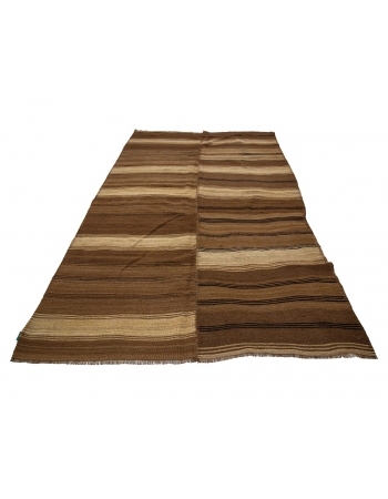 Brown Striped Vintage Turkish Wool Kilim rug - 6`3" x 9`9"