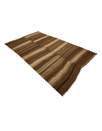 Brown Striped Vintage Turkish Wool Kilim rug - 6`3" x 9`9"