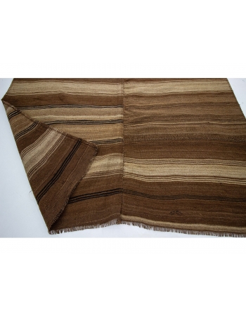 Brown Striped Vintage Turkish Wool Kilim rug - 6`3" x 9`9"