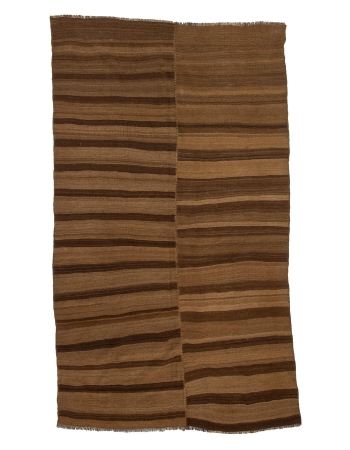 Brown Striped Vintage Turkish Wool Kilim Rug - 5`8" x 10`1"
