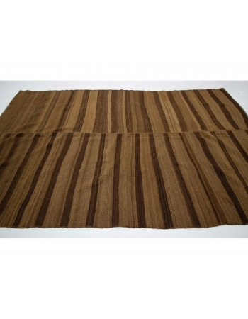 Brown Striped Vintage Turkish Wool Kilim Rug - 5`8" x 10`1"