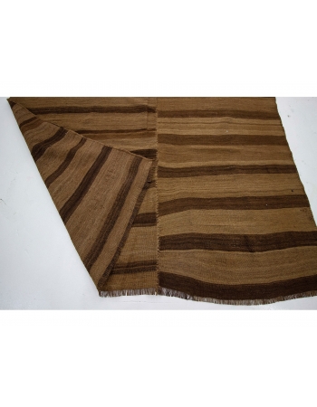 Brown Striped Vintage Turkish Wool Kilim Rug - 5`8" x 10`1"