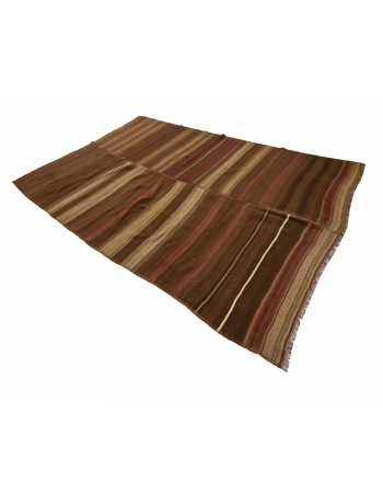 Striped Brown & Burgundy Kilim Rug - 6`3" x 9`6"