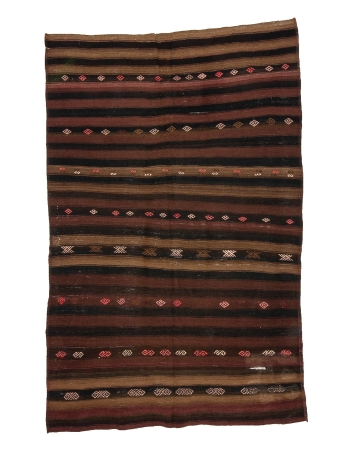 Striped Vintage Turkish Wool Kilim Rug - 5`7" x 8`6"